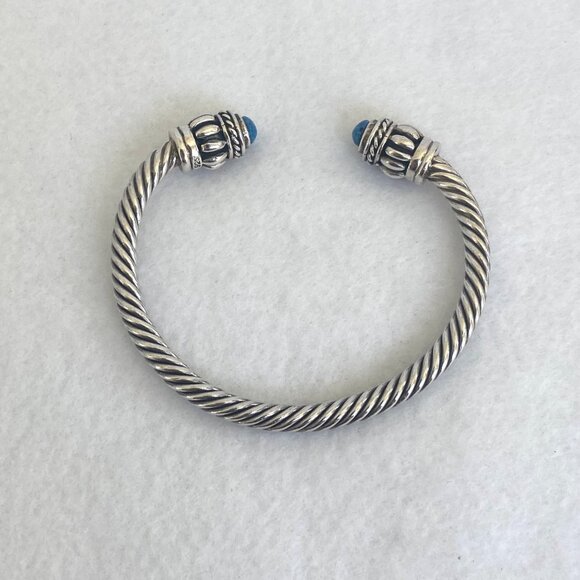 Sterling Silver 925 Mexico Chunky Blue Sodalite Twisted Rope Cuff Bracelet 6.25" - Picture 13 of 16